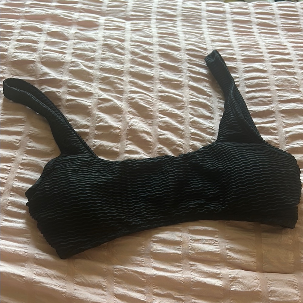 Black Textured Women's Swim Top